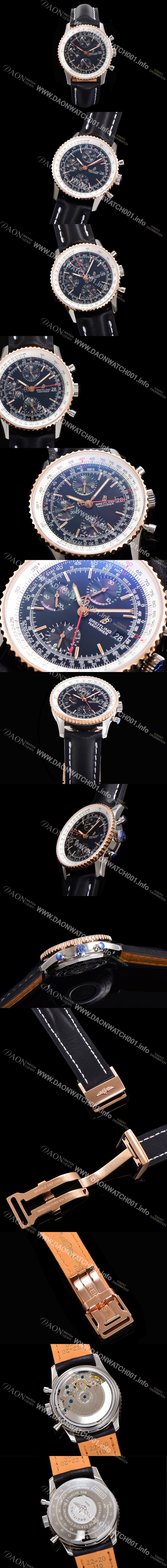 SA급 브라이틀링 남성용 네비타이머 크로노그래프 ETA7750-2 타입 오토매틱 41mm 18K로즈골드 가죽줄 블랙다이얼 bre19151 xx