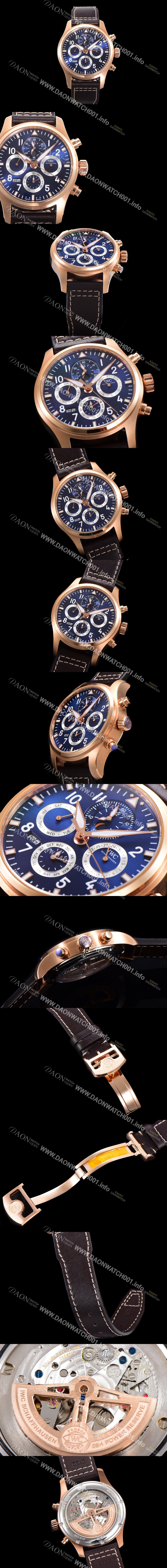 SA급 아이더블유씨 남성용 파일럿 41mm 오토매틱 89630 타입 18K 로조골드 가죽줄 블루다이얼 iwc1532 xx