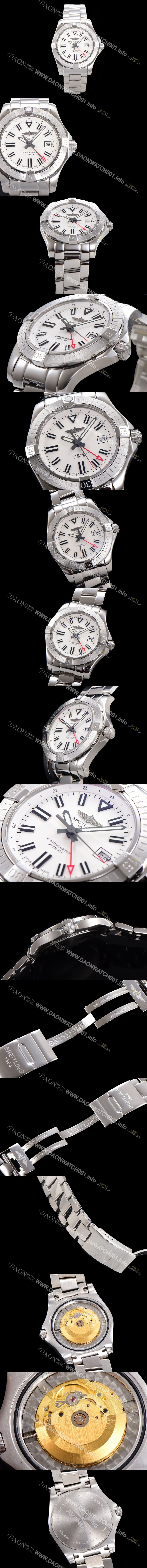 SA급 브라이틀링 남성용 어벤져 오토매틱 GMT 아시안 2836-2 타입 43mm 스틸 메탈시계 화이트다이얼 bre1291 xx