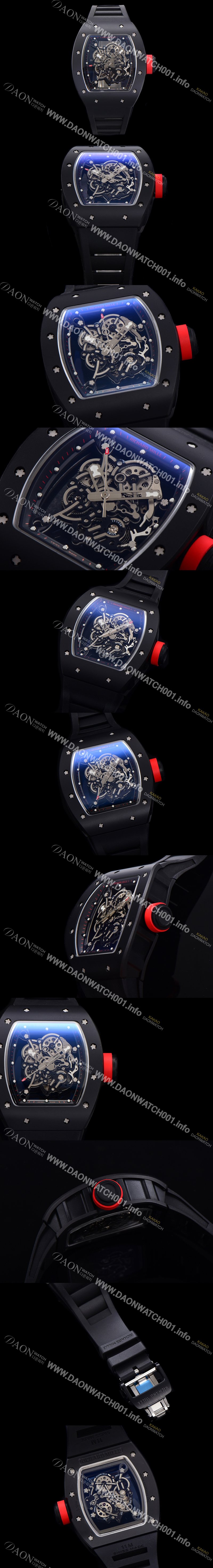 SA급 리차드밀레 남성용 RM055 블랙 PVD코딩 스켈레톤 다이얼 러버 스트랩 기계식 수동형 무브먼트 RIC07174 xx