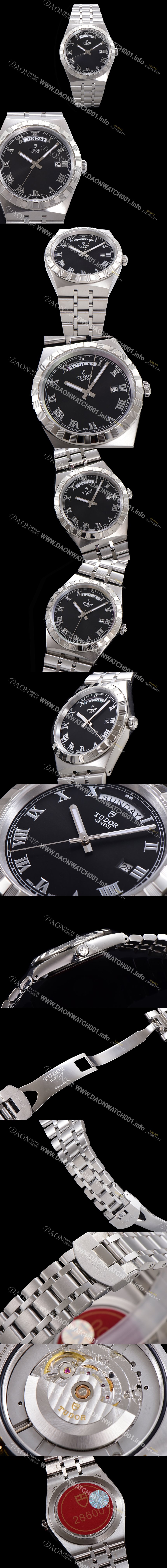 SA급 튜더 남성용 로얄 워치 오토매틱 스위스 ETA2836-2 타입 41mm 메탈줄 블랙다이얼 tud5121 xx