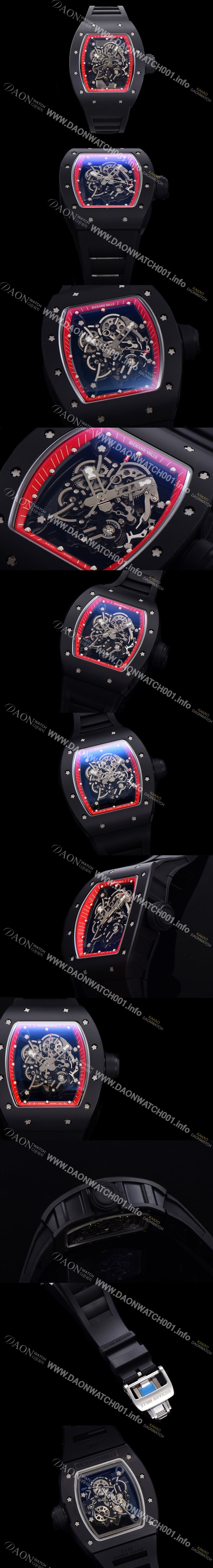 SA급 리차드밀레 남성용 RM055 블랙 PVD코딩 스켈레톤 다이얼 러버 스트랩 기계식 수동형 무브먼트 RIC07175 xx