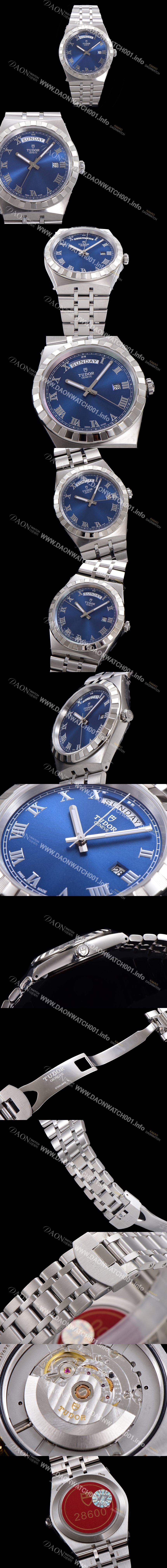 SA급 튜더 남성용 로얄 워치 오토매틱 스위스 ETA2836-2 타입 41mm 메탈줄 블루다이얼 tud1291 xx