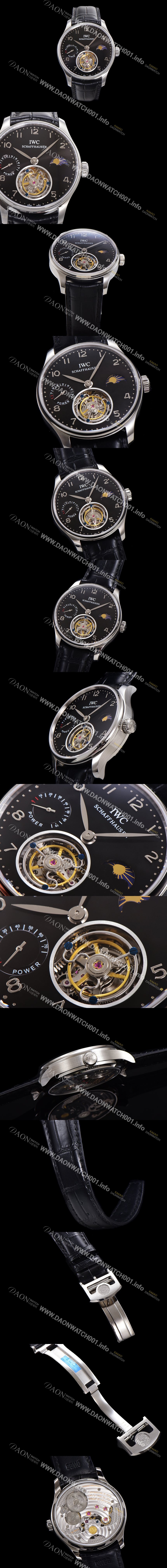 SA급 아이더블유씨 남성용 신제품 UP!! 포르투기즈 컴플리케이션 하이  "투어빌론 문페이즈 파워 리저브"아시안 투어빌론 탑재  42mm 가죽줄 블랙 다이얼   iwc1352 xx