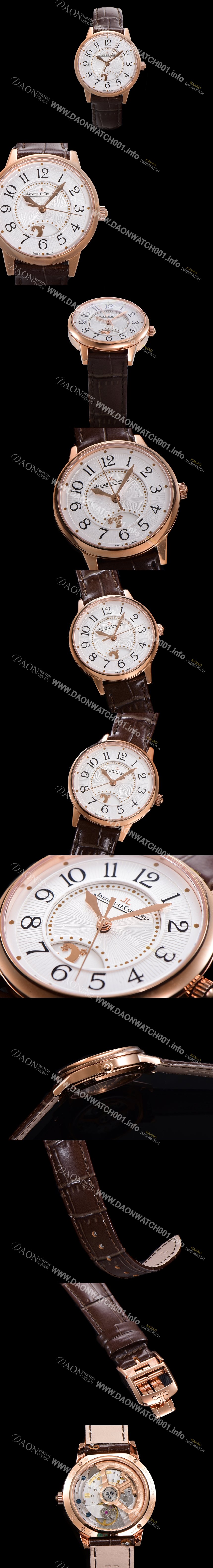 SA급 예거 르꿀르뜨 여성용 랑데뷰 나잇&데이 문페이즈 오토매틱 898A 타입 무브 34mm 보석 배젤 가죽줄 화이트다이얼 jag3115 xx