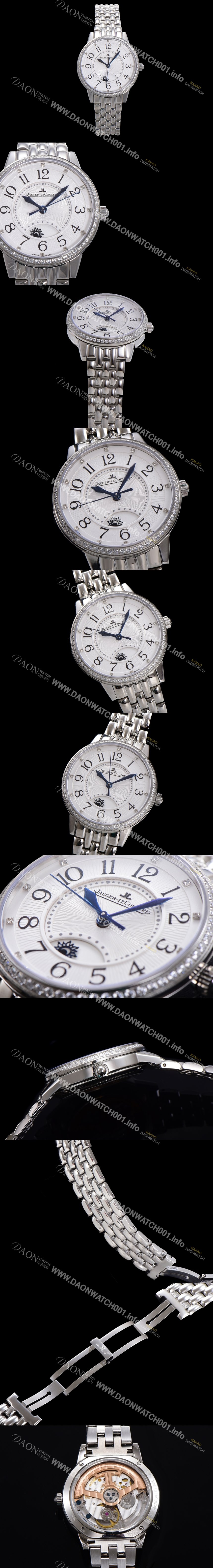 SA급 예거 르꿀르뜨 여성용 랑데뷰 나잇&데이 문페이즈 오토매틱 898A 타입 무브 34mm 보석 배젤 메탈줄 화이트다이얼 jag2912 xx
