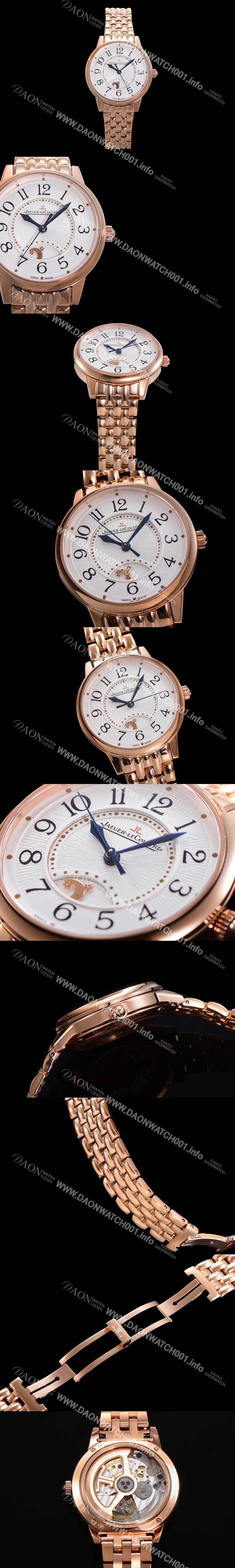 SA급 예거 르꿀르뜨 여성용 랑데뷰 나잇&데이 문페이즈 오토매틱 898A 타입 무브 34mm 금장시계 화이트다이얼 jag9115 xx