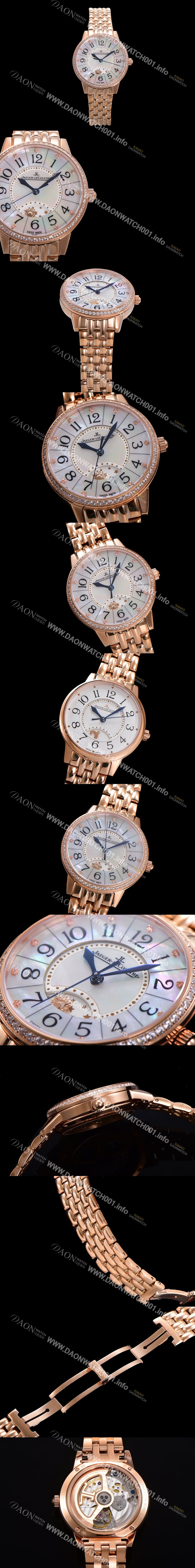 SA급 예거 르꿀르뜨 여성용 랑데뷰 나잇&데이 문페이즈 오토매틱 898A 타입 무브 34mm 보석 배젤 금장 자게 화이트다이얼 jag2121 xx