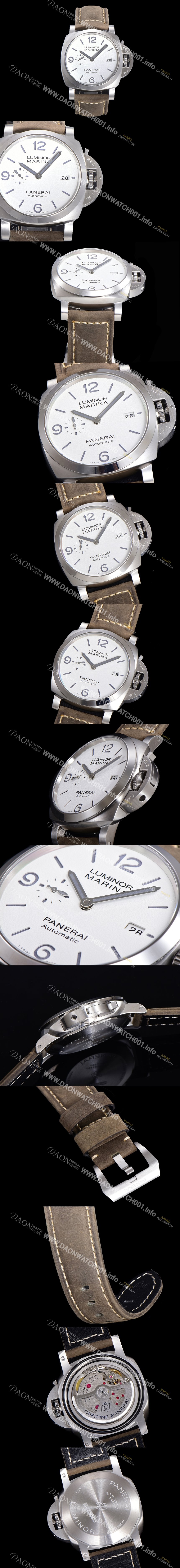 SA급 파네라이 남성용 PAM01314 루미노르 마리나 오토매틱 Cal P.9010 타입 44mm 가죽줄 화이트다이얼 pan5201 xx