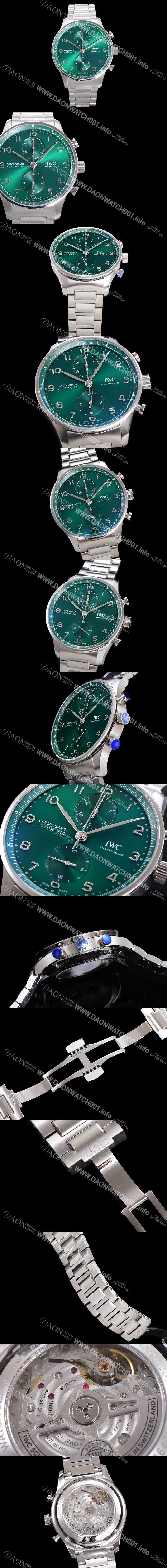 SA급 아이더블유씨 남성용시계 베스트 신형 포르투기즈 IW371615 크로노그래프 오토매틱 ETA7750-2 타입 41mm 메탈줄 그린다이얼 iwc6468 xx