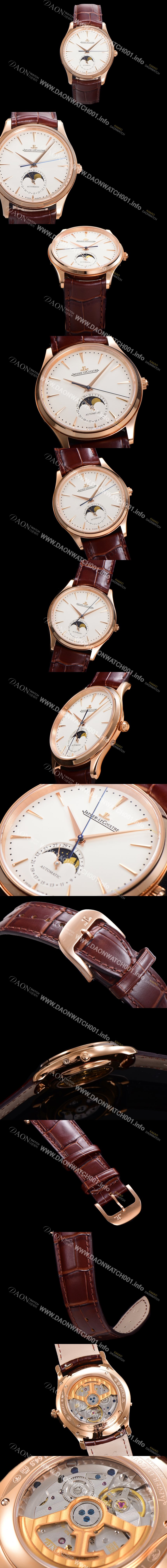 SA급 예거 르꿀르뜨 남성용 마스터 울트라 씬 문페이즈 오토매틱 925타입 18K로즈골드 39mm 가죽줄 화이트 다이얼 jag5191 xx
