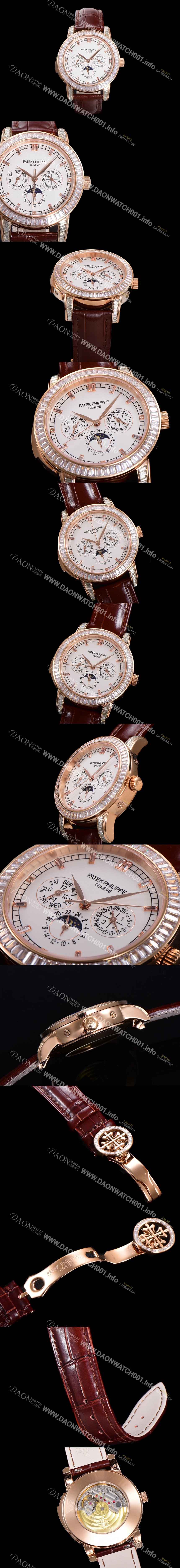 SA급 파텍필립 남성용 Ref.5073P 그랜드 컴플리케이션 문페이즈 오토매틱 18K 로즈골드/다이아몬드셋팅 42mm 가죽줄 화이트다이얼 pat2519 xx