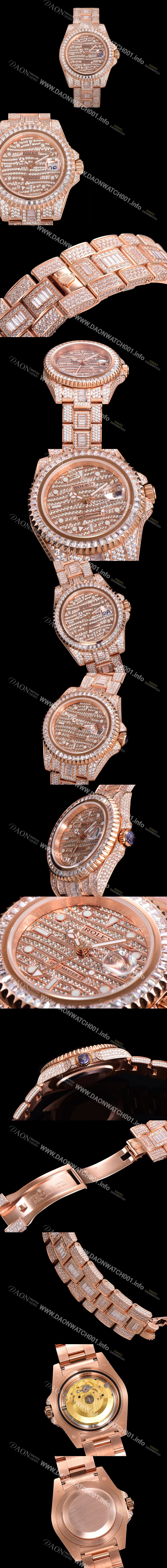SA급 로렉스 남성용 지엠티-마스터 오토매틱 E2836-2 타입 18K 로즈골드/풀다이아몬드 셋팅 41mm 메탈줄 골드/다이아몬드 다이얼 rol1299 xx