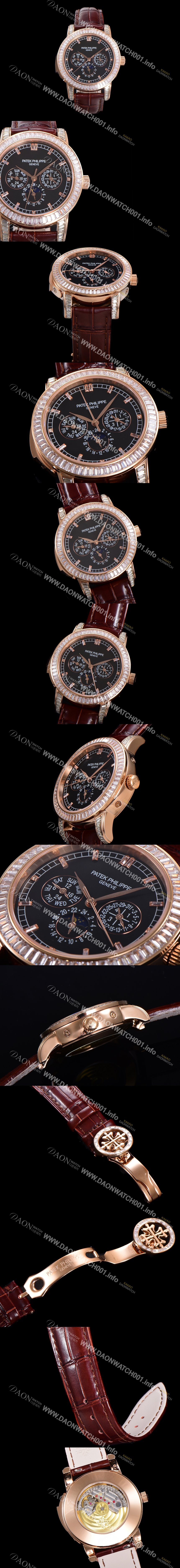 SA급 파텍필립 남성용 Ref.5073P 그랜드 컴플리케이션 문페이즈 오토매틱 18K 로즈골드/다이아몬드셋팅 42mm 가죽줄 블랙다이얼 pat3191 xx