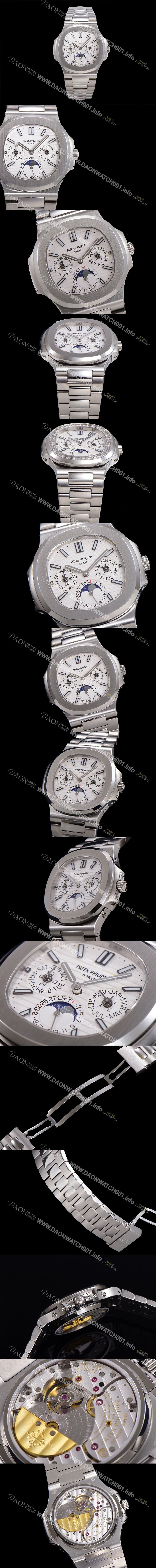 SA급 파텍필립 남성용 Ref.5740 노틸러스 문페이즈 오토매틱 Cal.240 Q타입 40mm 메탈줄  화이트다이얼 pat9951 xx