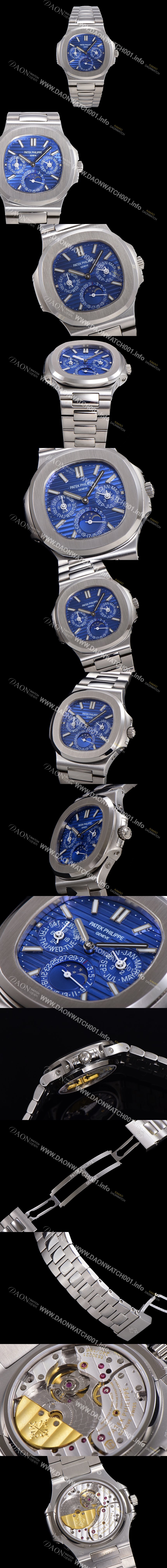 SA급 파텍필립 남성용 Ref.5740 노틸러스 문페이즈 오토매틱 Cal.240 Q타입 40mm 메탈줄  블루다이얼 pat3512 xx