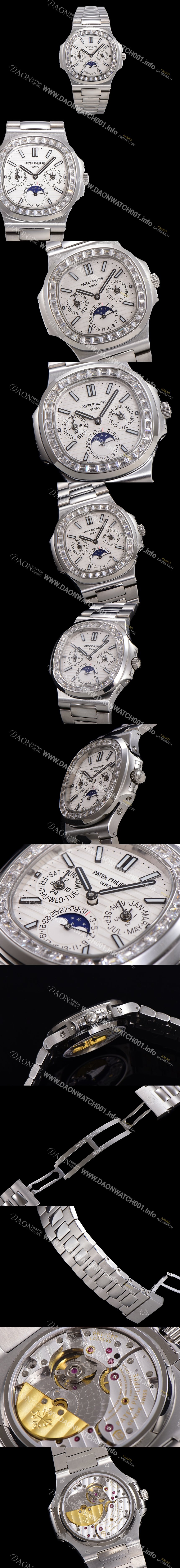 SA급 파텍필립 남성용 Ref.5740 노틸러스 문페이즈 오토매틱 Cal.240 Q타입 40mm 다이아몬드/쥬얼 메탈줄  화이트다이얼 pat3921 xx