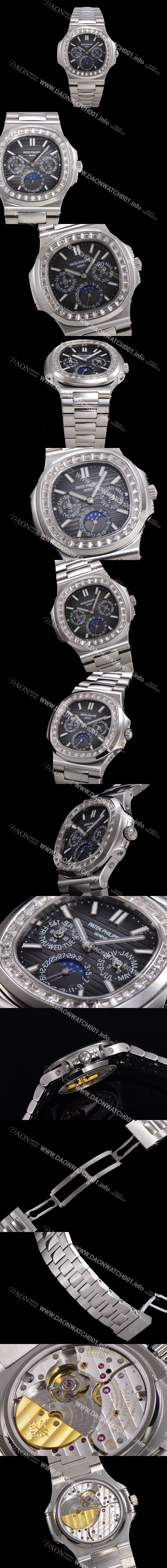 SA급 파텍필립 남성용 Ref.5740 노틸러스 문페이즈 오토매틱 Cal.240 Q타입 40mm 다이아몬드/쥬얼 메탈줄  그레이다이얼 pat5912 xx