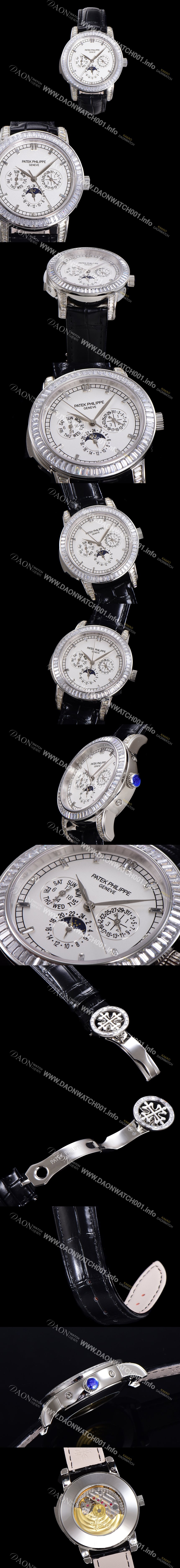 SA급 파텍필립 남성용 Ref.5073P 그랜드 컴플리케이션 문페이즈 오토매틱 다이아몬드셋팅 42mm 가죽줄 화이트다이얼 pat2195 xx
