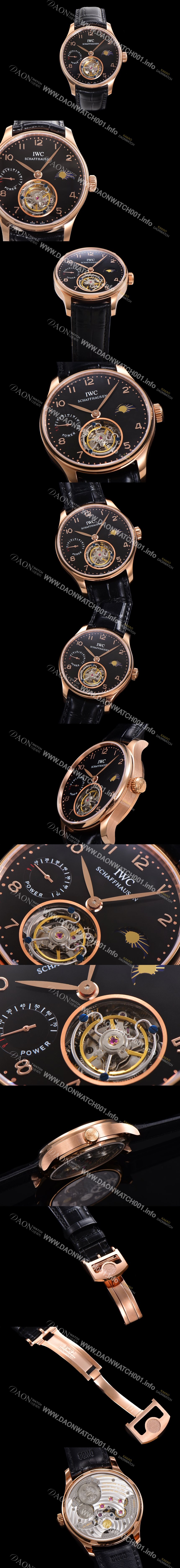 SA급 아이더블유씨 남성용 신제품 UP!! 포르투기즈 컴플리케이션 하이  "투어빌론 문페이즈 파워 리저브"아시안 투어빌론 탑재  18K 로즈골드 42mm 가죽줄 블랙 다이얼   iwc1959 xx