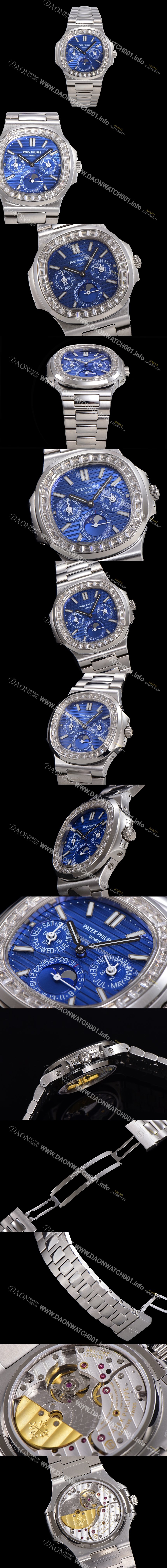 SA급 파텍필립 남성용 Ref.5740 노틸러스 문페이즈 오토매틱 Cal.240 Q타입 40mm 다이아몬드/쥬얼 메탈줄  블루다이얼 pat1912 xx