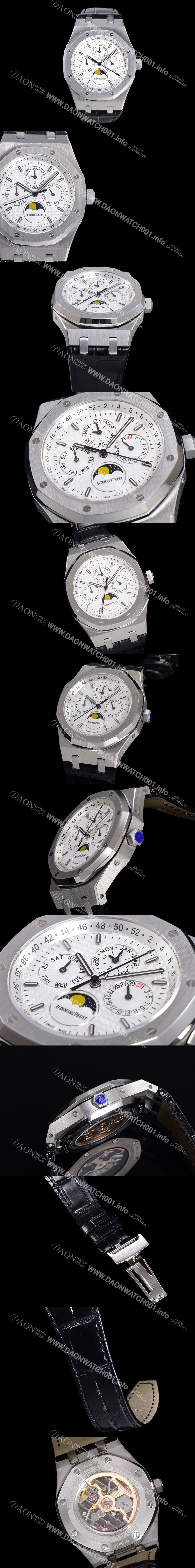 SA급 오데마피게 남성용 로얄오크 퍼펙츄얼 캘린더 41mm 오토매틱 T5134 타입 가죽줄 화이트다이얼 aud9513 xx