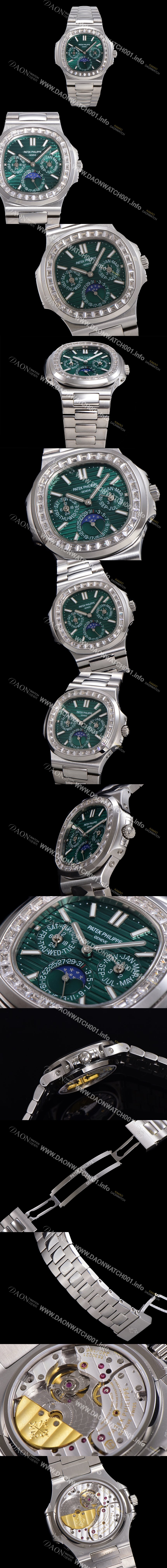 SA급 파텍필립 남성용 Ref.5740 노틸러스 문페이즈 오토매틱 Cal.240 Q타입 40mm 다이아몬드/쥬얼 메탈줄  그린다이얼 pat1215 xx