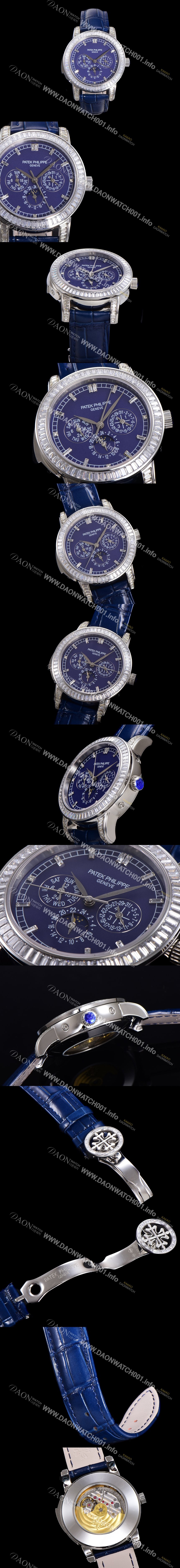 SA급 파텍필립 남성용 Ref.5073P 그랜드 컴플리케이션 문페이즈 오토매틱 다이아몬드셋팅 42mm 가죽줄 블루다이얼 pat5319 xx