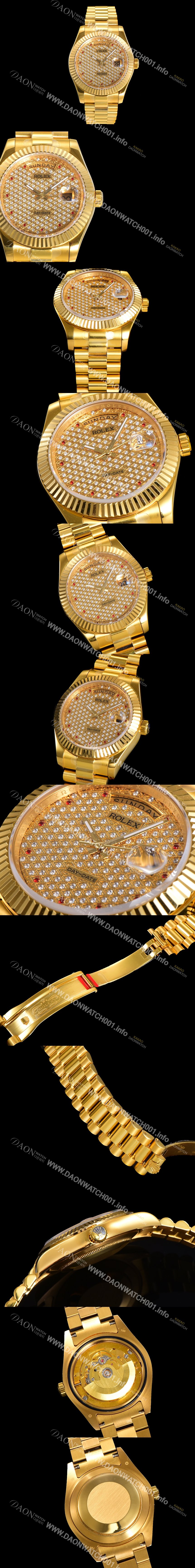 SA급 로렉스 남성용 데이데이트II 오토매틱 E2836-2 타입 40mm  18K 옐루골드 올금 다이아몬드 문자판 골드다이얼 rol3125 xx
