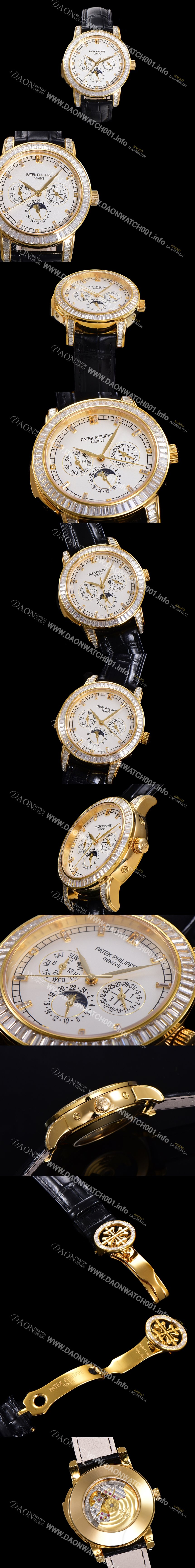 SA급 파텍필립 남성용 Ref.5073P 그랜드 컴플리케이션 문페이즈 오토매틱 18K 옐루골드/다이아몬드셋팅 42mm 가죽줄 화이트다이얼 pat1319 xx