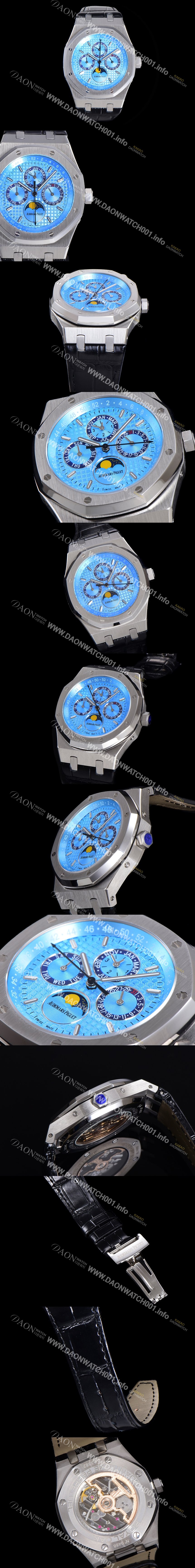 SA급 오데마피게 남성용 로얄오크 퍼펙츄얼 캘린더 41mm 오토매틱 T5134 타입 가죽줄 블루다이얼 aud1513 xx