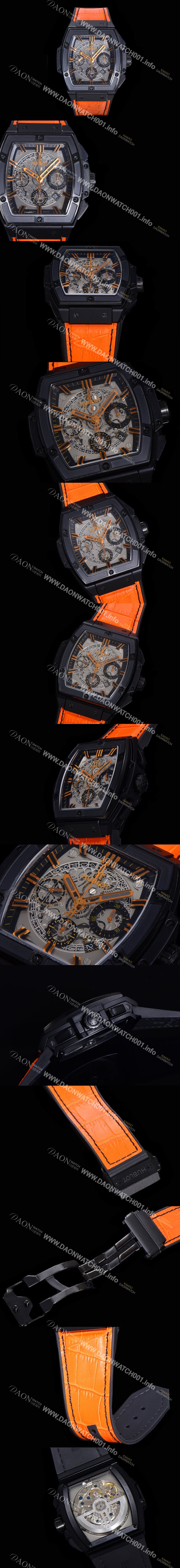 SA급 휴블렛 남성용 스피릿 빅뱅 마스터피스 크로노그래프 Hub4700타입 45mm 가죽줄 PVD코팅 스켈래톤다이얼 hub9121 xx