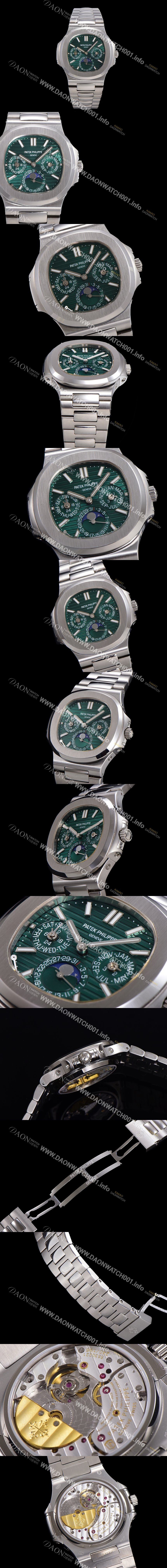 SA급 파텍필립 남성용 Ref.5740 노틸러스 문페이즈 오토매틱 Cal.240 Q타입 40mm 메탈줄  그린다이얼 pat9961 xx