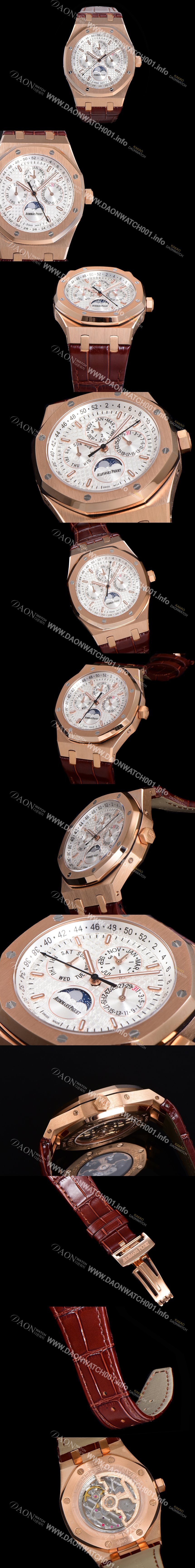 SA급 오데마피게 남성용 로얄오크 퍼펙츄얼 캘린더 41mm 오토매틱 T5134 타입 18K로즈골드 가죽줄 화이트다이얼 aud1291 xx
