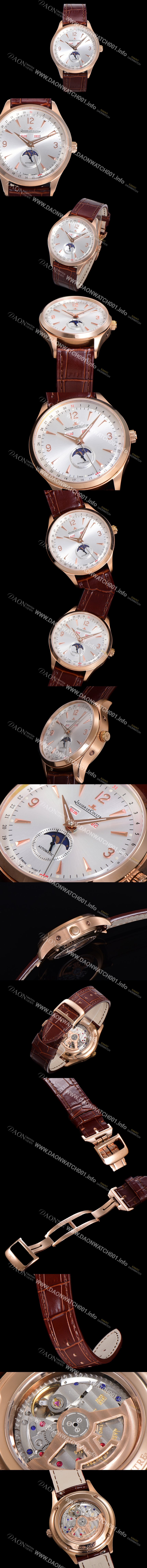 SA급 예거르꿀뜨르 남성용 마스터 캘린더 문페이즈 18K RG 오토매틱 866 39mm 가죽줄 실버다이얼 jag2351 xx