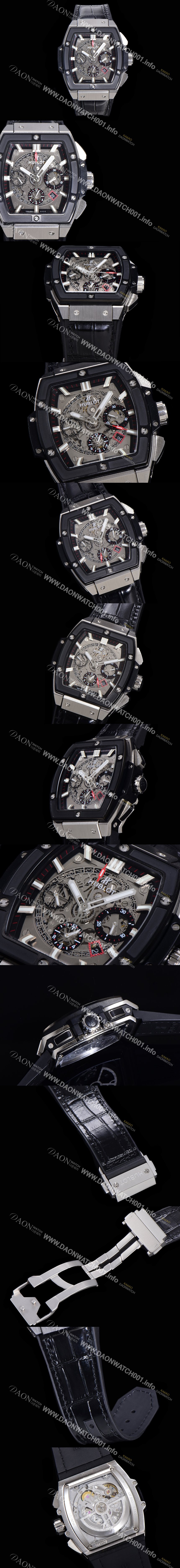 SA급 휴블렛 남성용 스피릿 빅뱅 마스터피스 크로노그래프 Hub4700타입 45mm 다이아몬드 셋팅 가죽줄 스켈래톤다이얼 hub1592 xx