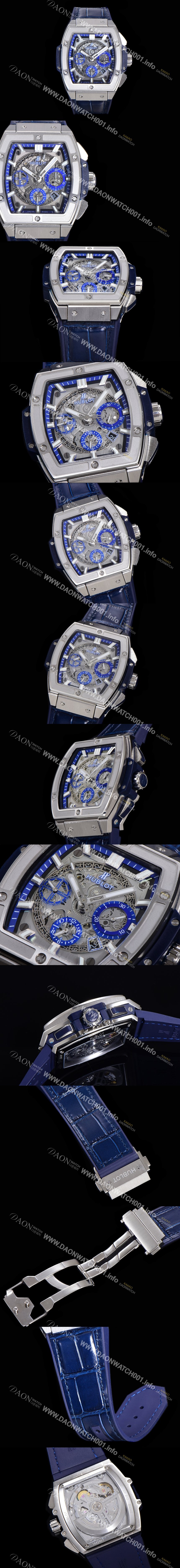 SA급 휴블렛 남성용 스피릿 빅뱅 마스터피스 크로노그래프 Hub4700타입 45mm 가죽줄 스켈래톤다이얼 hub1212 xx