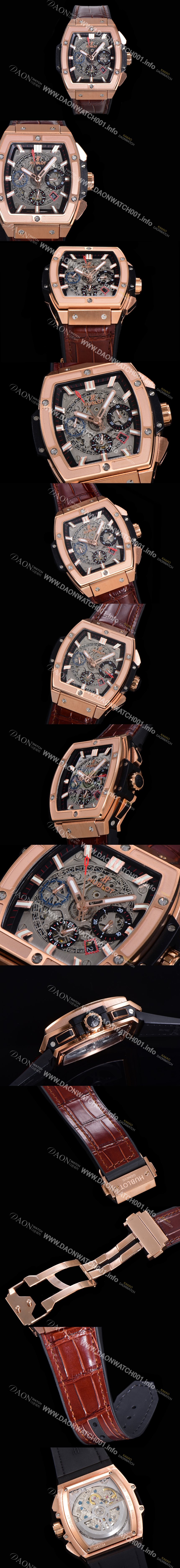 SA급 휴블렛 남성용 스피릿 빅뱅 마스터피스 크로노그래프 Hub4700타입 18K로즈골드 45mm 가죽줄 스켈래톤다이얼 hub1512 xx