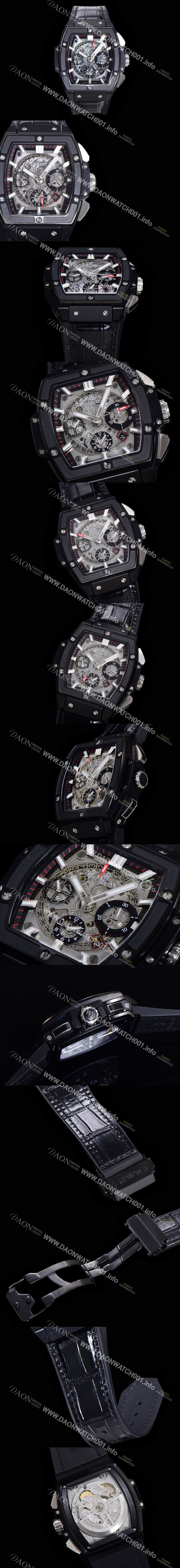 SA급 휴블렛 남성용 스피릿 빅뱅 마스터피스 크로노그래프 Hub4700타입 45mm PVD코팅 가죽줄 스켈래톤다이얼 hub3251 xx