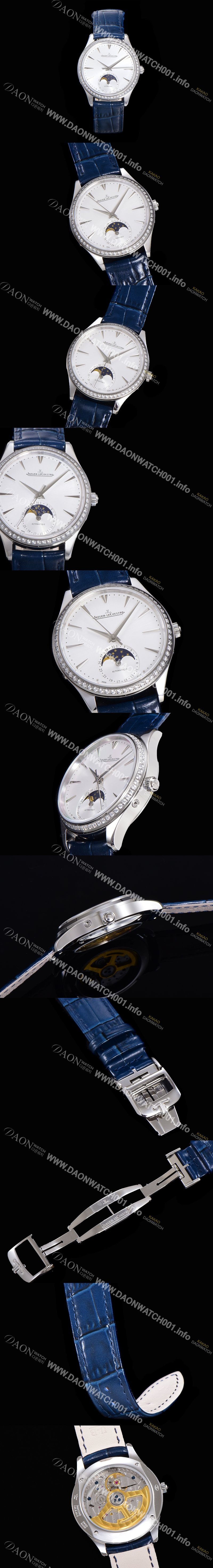 SA급 예거르꿀뜨르 남성용 마스터 울트라 씬 문페이즈 39mm 오토매틱 866타입 다이아몬드 가죽줄 화이트다이얼 jag1151 xx