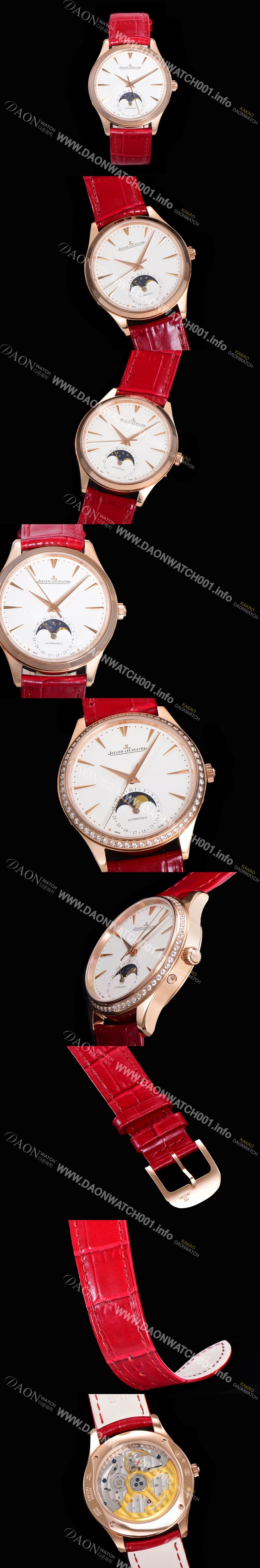 SA급 예거르꿀뜨르 남성용 마스터 울트라 씬 문페이즈 39mm 오토매틱 866타입 18K로즈골드 가죽줄 화이트다이얼 jag1511 xx