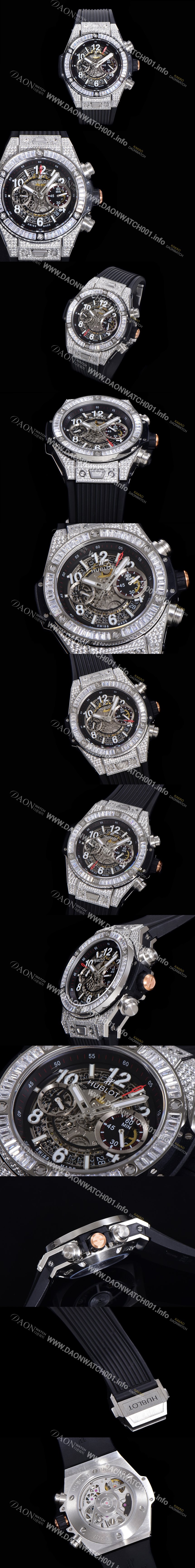 SA급 휴블렛 남성용 빅뱅 유니코 티타늄 45mm 오토매틱 HUB1280 타입  다이아몬드 풀케이스 러버줄 스켈래톤 다이얼 hub9251 xx