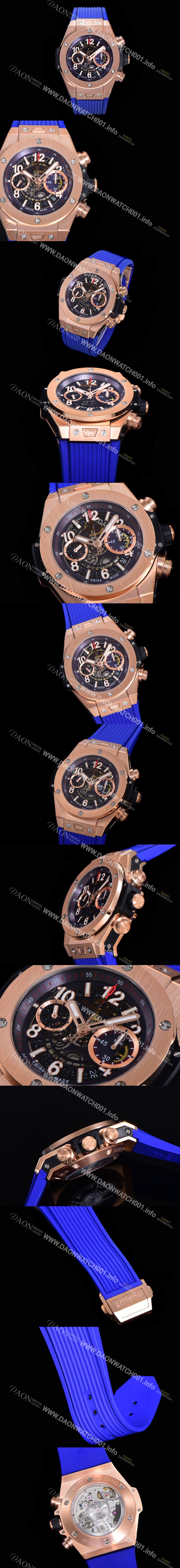 SA급 휴블렛 남성용 빅뱅 유니코  45mm 오토매틱 HUB1280 타입 18K 로즈골드 러버줄 스켈래톤 다이얼  hub5125 xx