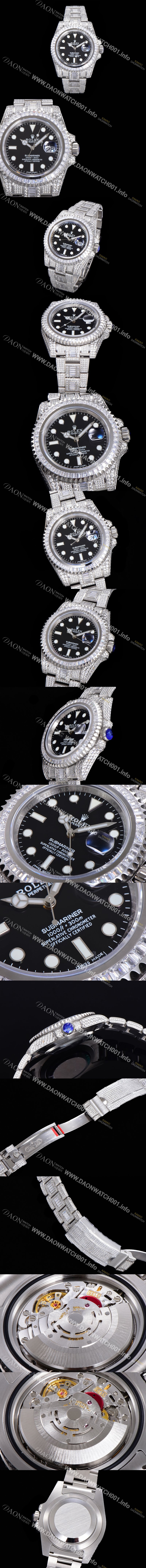 SA급 로렉스 남성용 서브마리너 풀 다이아몬드 셋팅 오토매틱 Cal.3135 무브 40mm 블랙다이얼 rol1231 xx