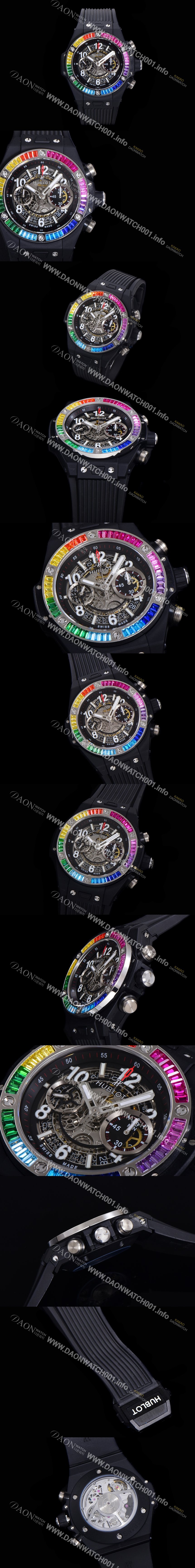 SA급 휴블렛 남성용 빅뱅 유니코 45mm 오토매틱 HUB1280 타입  PVD재잴 다이아몬드 베젤 러버줄 스켈래톤 다이얼  hub1952 xx