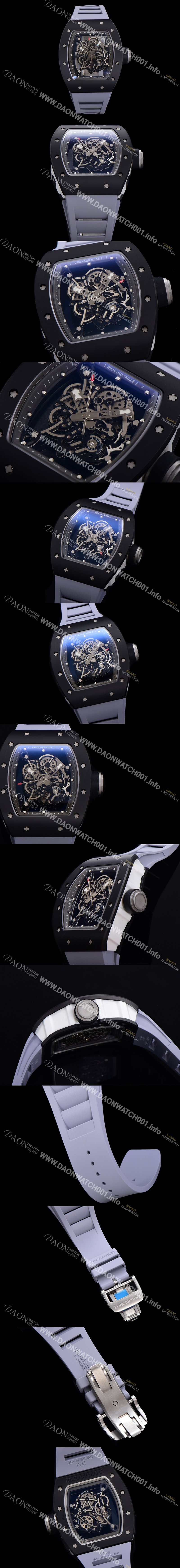 SA급 리차드밀레 남성용 RM055 블랙 PVD코딩 스켈레톤 다이얼 러버 스트랩 기계식 수동형 무브먼트 RIC07176 xx