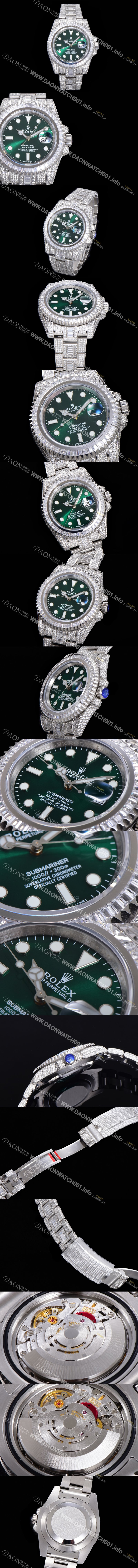 SA급 로렉스 남성용 서브마리너 풀 다이아몬드 셋팅 오토매틱 Cal.3135 무브 40mm 그린다이얼 rol9511 xx