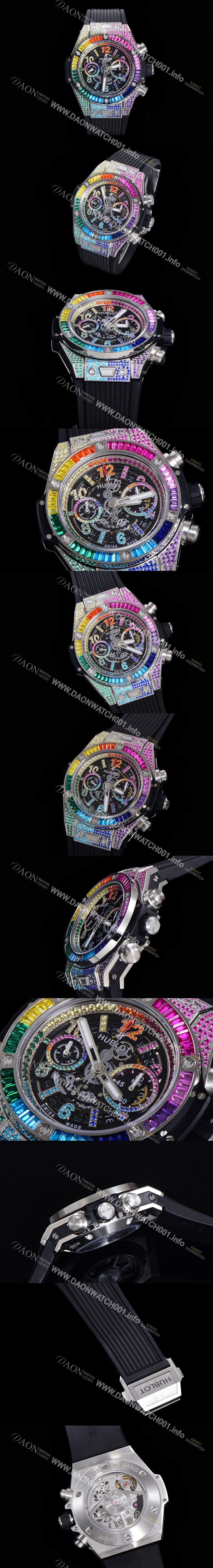 SA급 휴블렛 남성용 빅뱅 유니코  45mm 오토매틱 HUB1280 타입 다이아몬드 풀케이스 러버줄 스켈래톤 다이얼  hub2123 xx