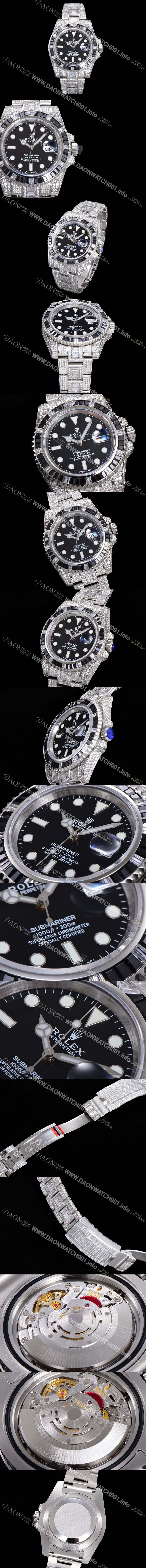 SA급 로렉스 남성용 서브마리너 풀 다이아몬드 셋팅 오토매틱 Cal.3135 무브 40mm 블랙다이얼 rol5113 xx