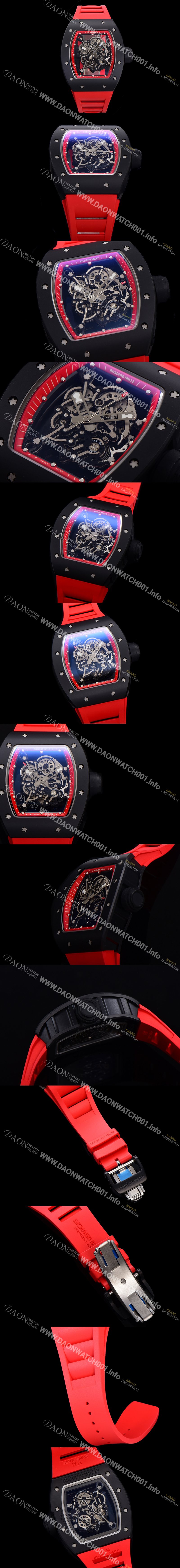 SA급 리차드밀레 남성용 RM055 블랙 PVD코딩 스켈레톤 다이얼 러버 스트랩 기계식 수동형 무브먼트 RIC07178 xx